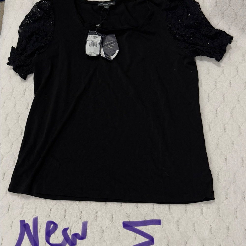 Adrianna Papell Black Short Sleeve Top
